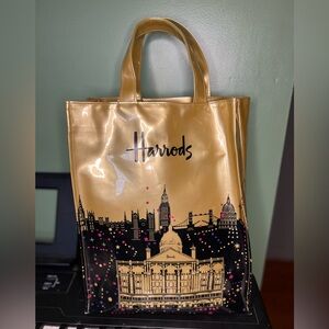 Harrods Metallic Gold and Black Cityscape Tote